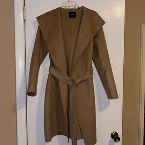 Theory ~ Wilrose New Divide Cashmere Wool Hooded Belted Wrap Coat Tan